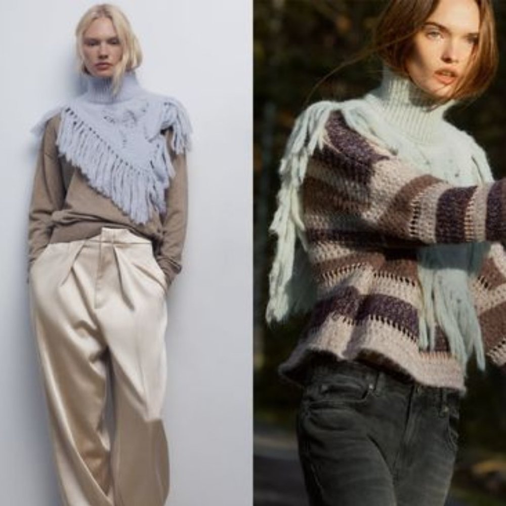 ZARA FRINGED KNIT BIB TOP (5987/205) NWT SZ M